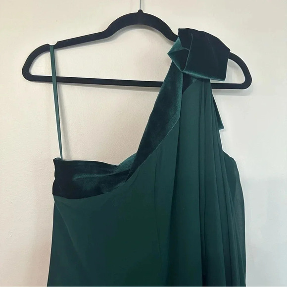Lauren Ralph Lauren Chiffon One Shoulder Bow Forest Green Dress Sz 14 NWT - Picture 11 of 15
